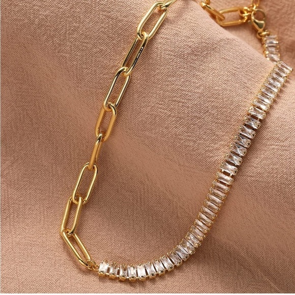 GOLD 14k Gold Plated CZ Chain & Tennis Necklace - Picture 2 of 2